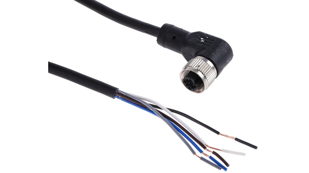 Cordset, M12 Socket - Bare End, 5 Conductors, 2m, IP67, Black
